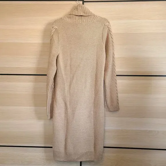 Banana Republic Womens L Turtleneck Chunky Cable Knit Wool Sweater Dress Cozy - Picture 4 of 10
